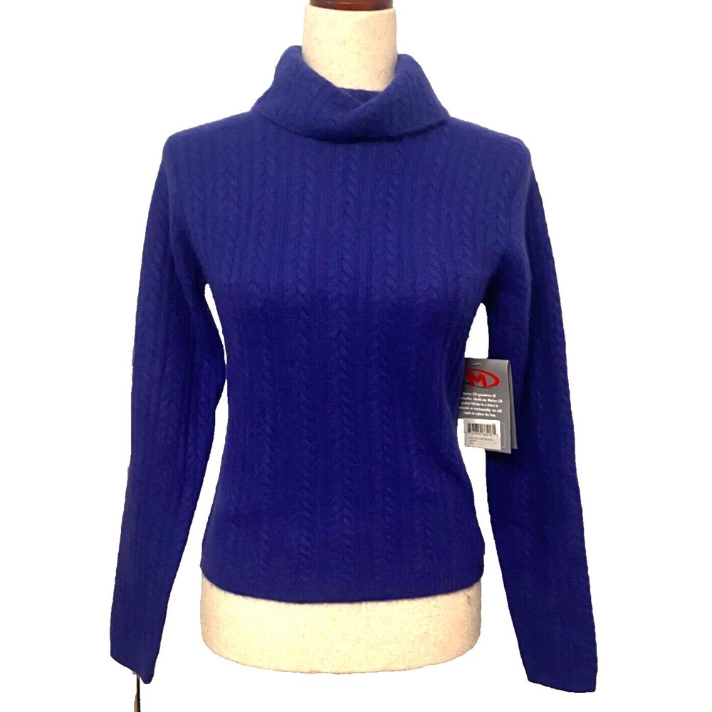 MARKER Women's S Angora Lambs Wool Turtleneck Cable Knit Sweater Soft Ski Purple